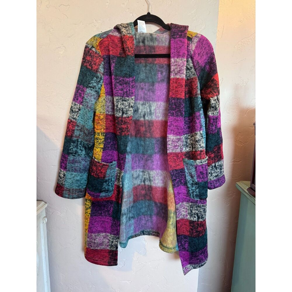 Bohemian Hooded Patchwork Trench Jacket XS Cozy Fleece - Picture 3 of 8